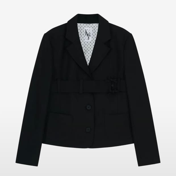 카시코 Ribbon Belted Preppy Jacket Black M