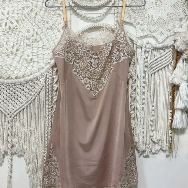 Beige Pink Flower Lace Slip