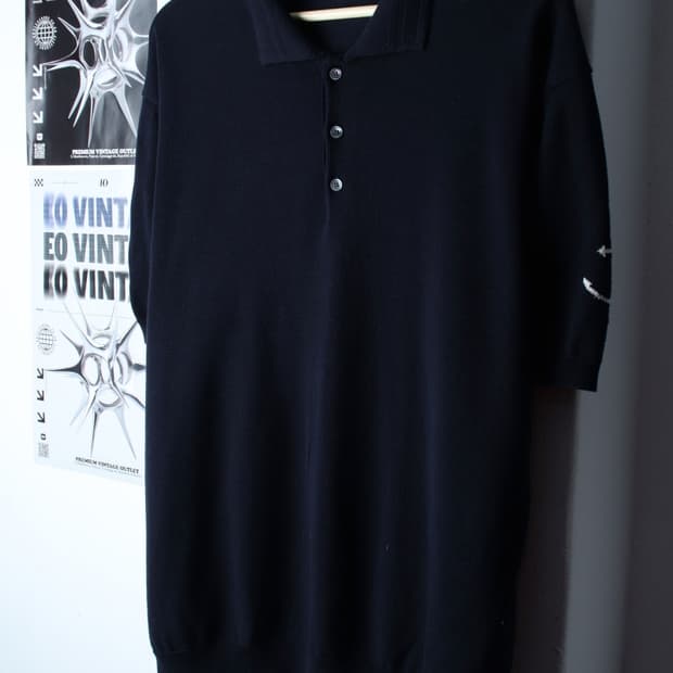 (XL-2XL) 건지울른스 반팔 카라 티셔츠 니트 네이비-H31377