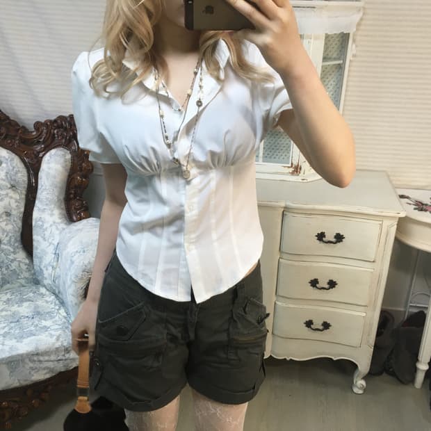 Jpn vintage white ruffle pintuck blouse