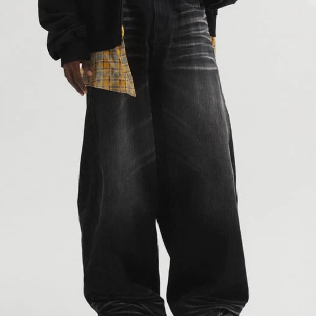[XL] DNSR 와이드 커브드 데님 팬츠 블랙