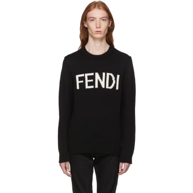 Fendi 블랙 로고 인타르시아 울 스웨터