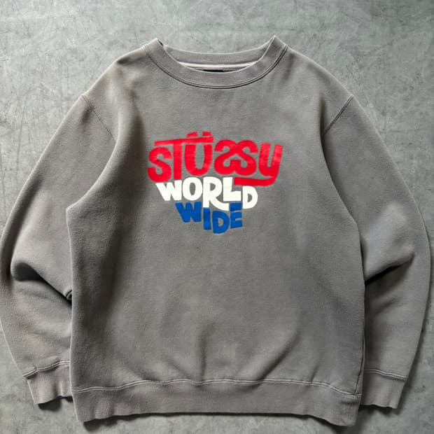 Stussy 스투시 90s 그레이 월드 와이드 크루넥 스웻셔츠