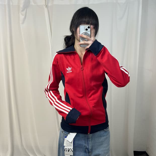 Adidas red Europa color block jersey