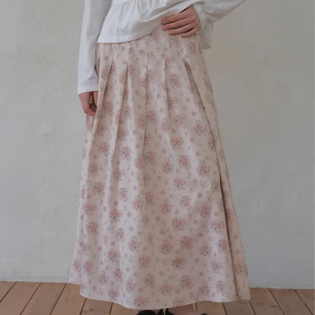 아우어노스텔지아 Vintage Bloom Pleats Skirt_Pink