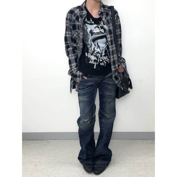 빈티지 펑크 락시크 체크 셔츠