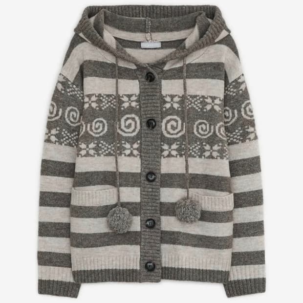 허그유어스킨 엔젤 윙 후드 폼폼 가디건 브라운