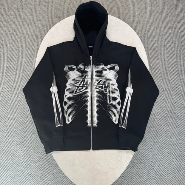 (새상품) 스투시 립 케이지 후드집업 블랙 화이트