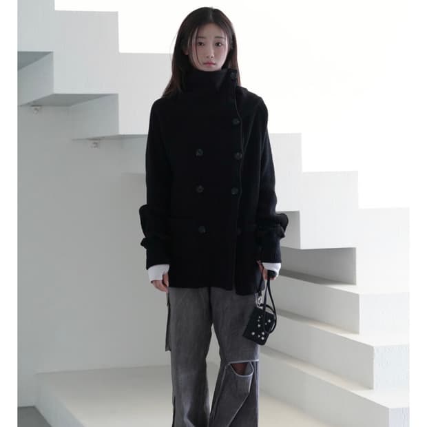 인앤양인하모니 더블 버튼 가디건 블랙