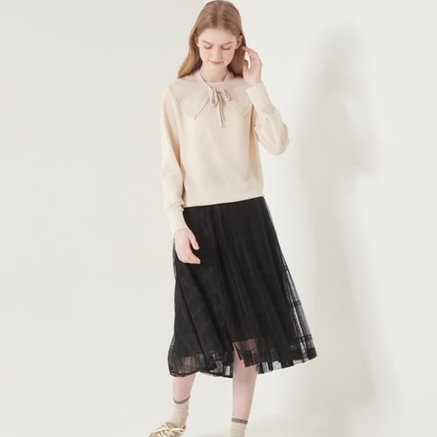 [SJSJ] 여성 레이스 튤 롱 스커트