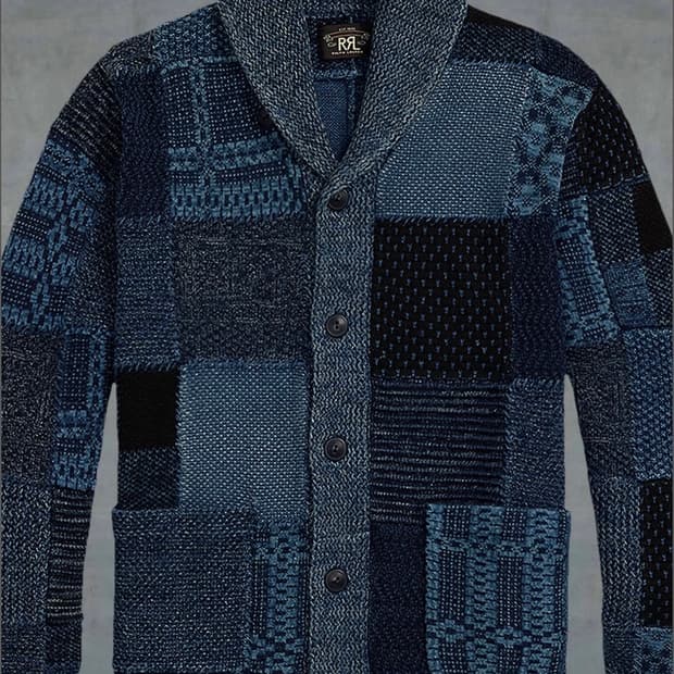 Rrl 인디고 패치워크 숄카라 가디건