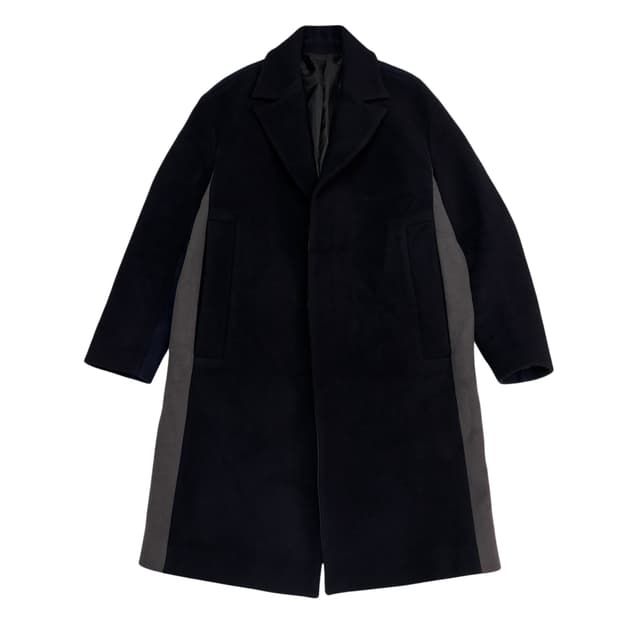 시스템 네이비 양모 캐시미어 히든 버튼 코트