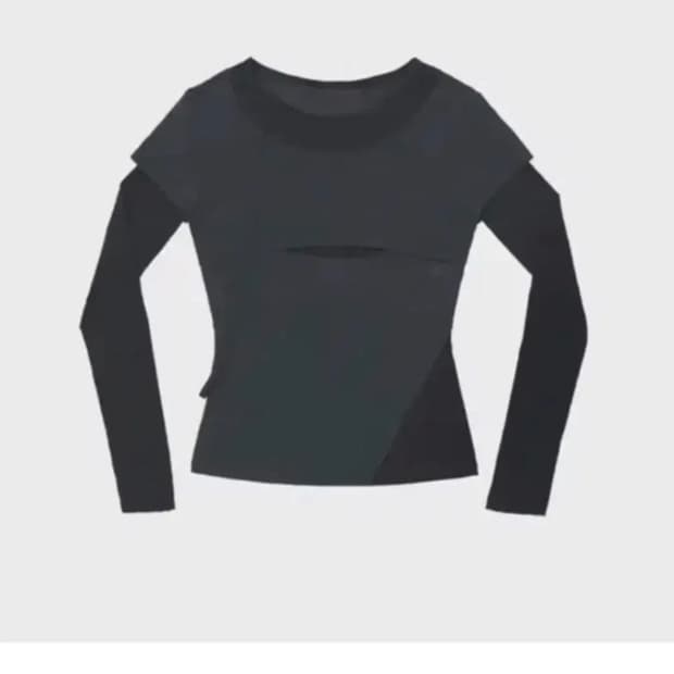 오호스 ojos 레이어드 숄더 스트랩 롱슬리브 차콜