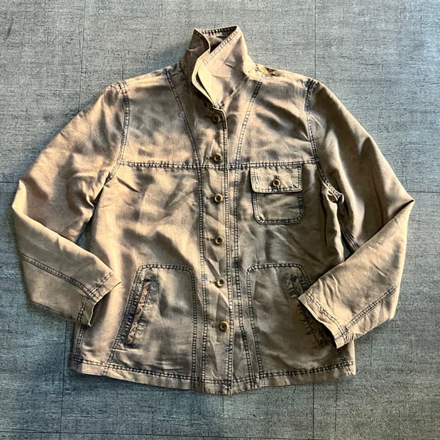 일본빈티지 핀터깔y2k 보헤미안 데님샤틴 사파리썸머자켓