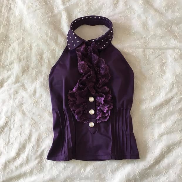 빈티지 프릴 홀터넥