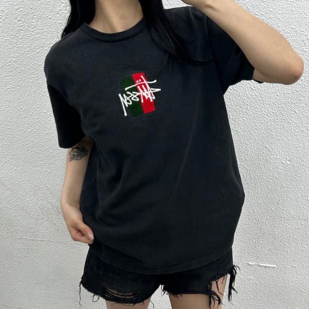 스투시 테리로고 블랙 반팔 L