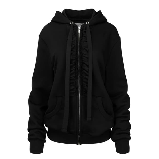 NACHE Women Ruffle Hoodie Zip-Up Black
