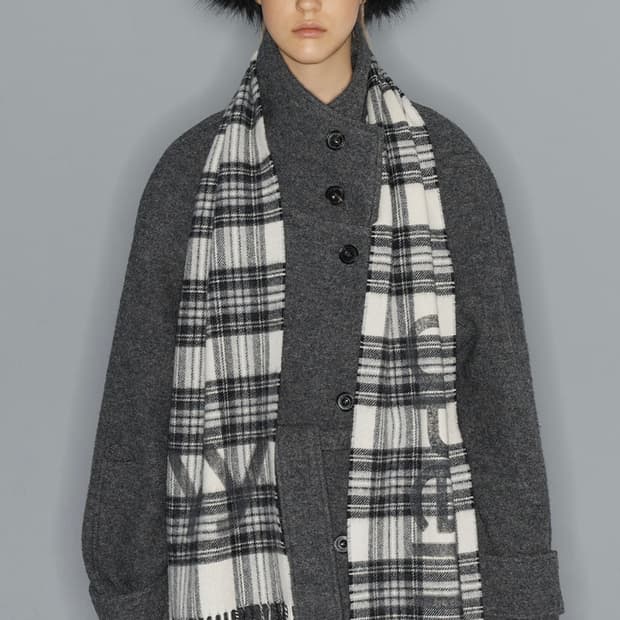 OPEN YY TARTAN WOOL SCARF, BLACK
