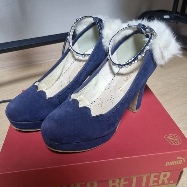 빈티지 고전 리즈리사 스웨이드 구두 힐 퍼 비쥬 라떼갸루 히메갸루 로걀