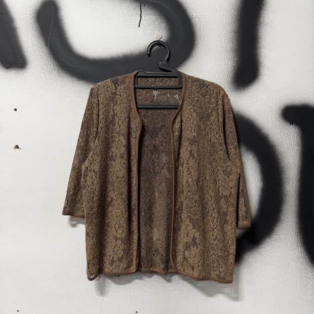VTG 빈티지 브라운 펀칭 7부 크로쉐 가디건