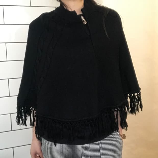 빈티지 블랙 니트 폰초 (Poncho)