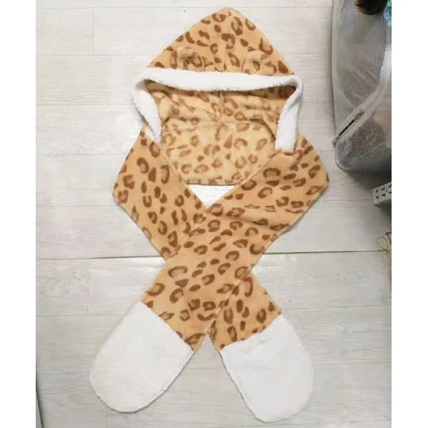 빈티지 호피 레오파드 모자 목도리 갸루장갑 오네라떼갸루 로리타 펑크