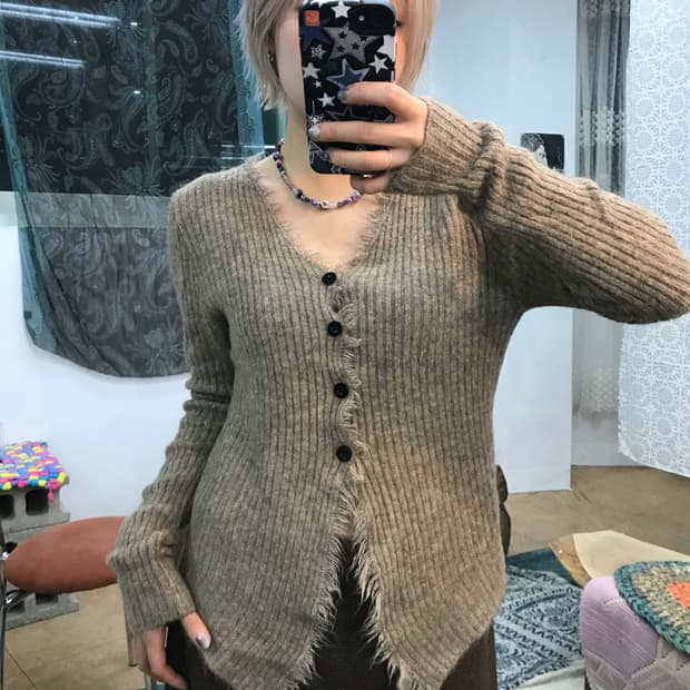 빈티지 여성 골지 니트 가디건 