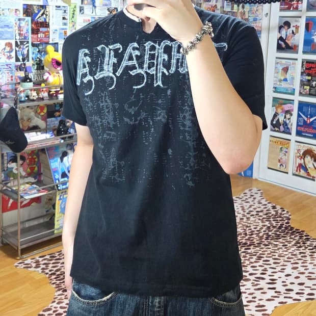 JPN 빈티지 펑크 레터링 반팔 티셔츠