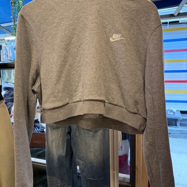 나이키 그레이 크롭 후드티