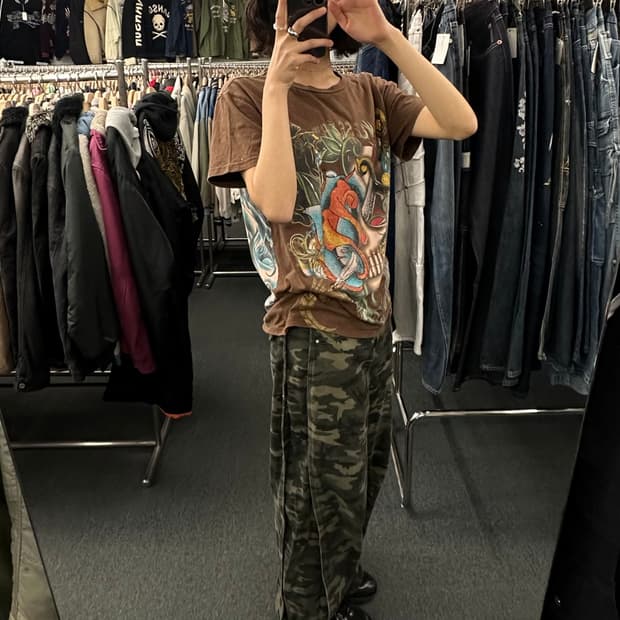 L)Flawless Tattoo 빈티지 Y2K 스컬 프린팅 반팔