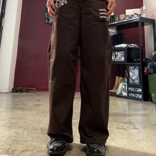 shinya kozuka x dickies 사이드턱 더블니 팬츠 브라운