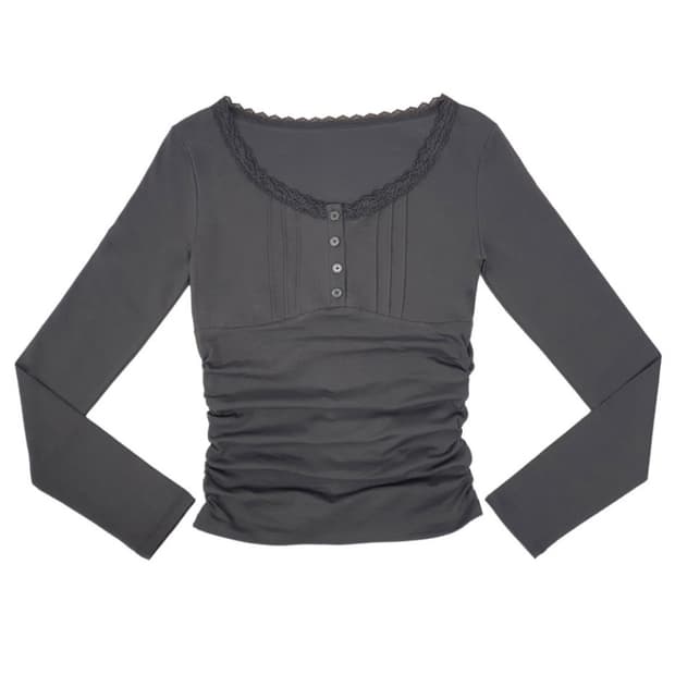 익스파이어드걸 Pintuck Lace Top Charcoal