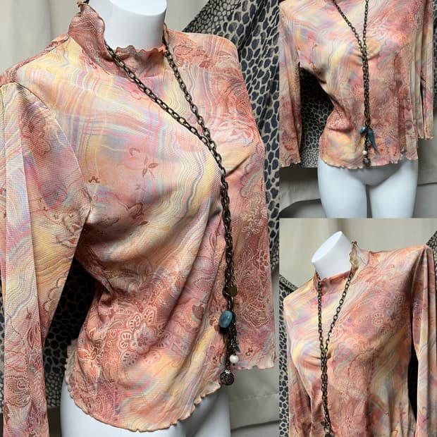 페이즐리 오리엔탈 멀티컬러 메쉬 탑