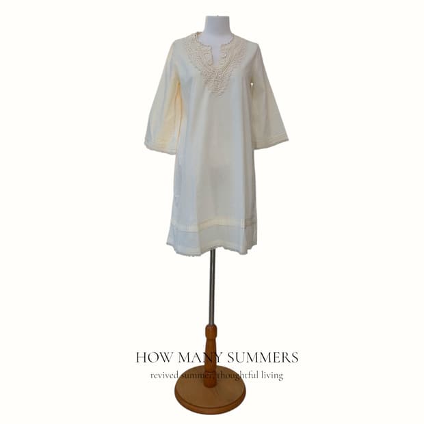 면 튜닉 원피스 아이보리 레이스 브이넥 크로셰 미니 dress