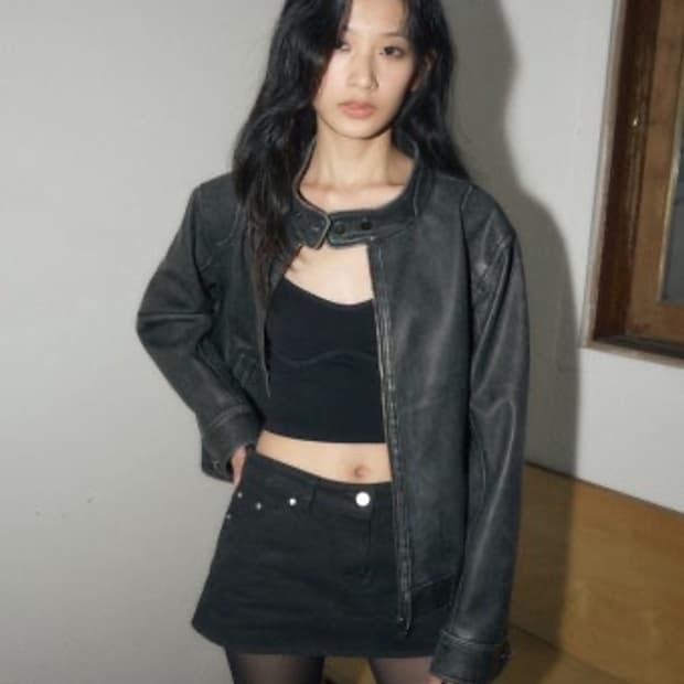 헬레네 파리스 워시드 레더 자켓 래더 봄버 레더 블루종