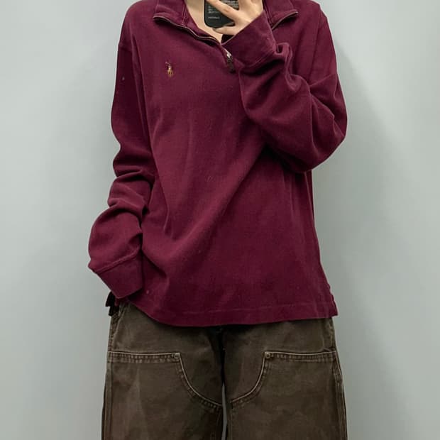  폴로 랄프로렌 QR 신형 버건디 반집업 니트