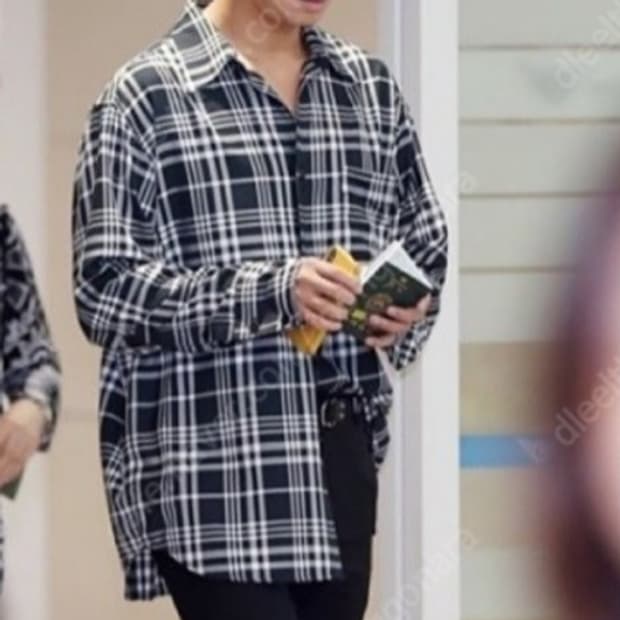 타임 옴므 블랙  체크 린넨 셔츠 