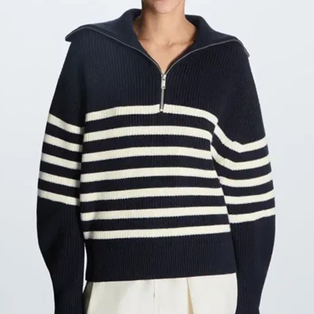 COS 코스 스트라이프 하프 니트 집업 S