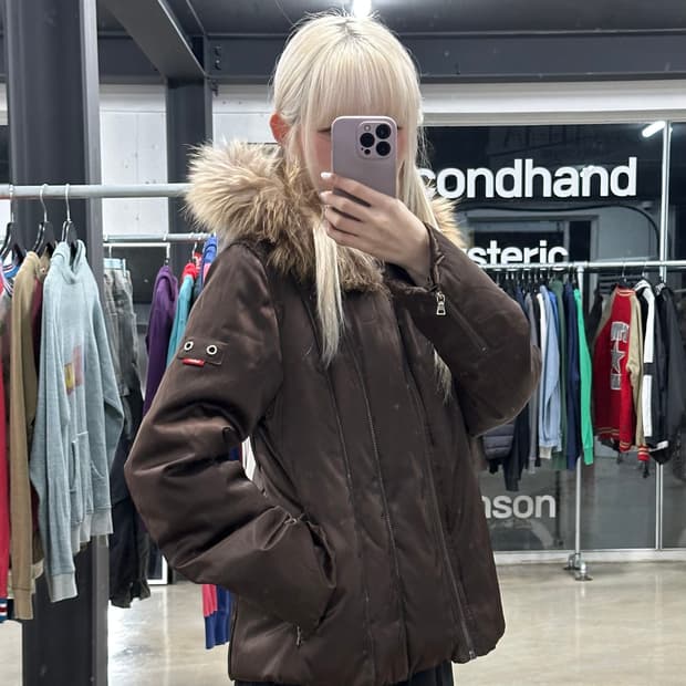 게스 브라운 퍼 패딩 자켓