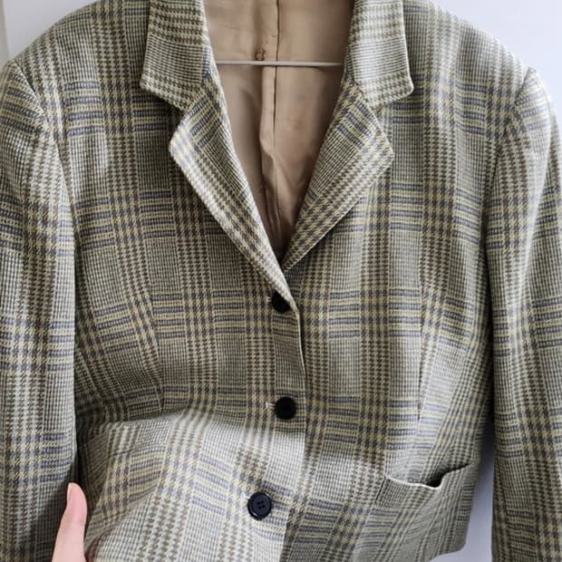 연두 트위드 자켓