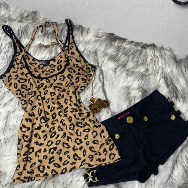 빈티지 호피 홀터넥 슬리브리스