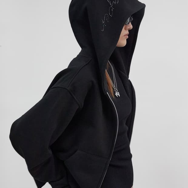 홀페이퍼 큐빅 기모 후드집업(블랙)