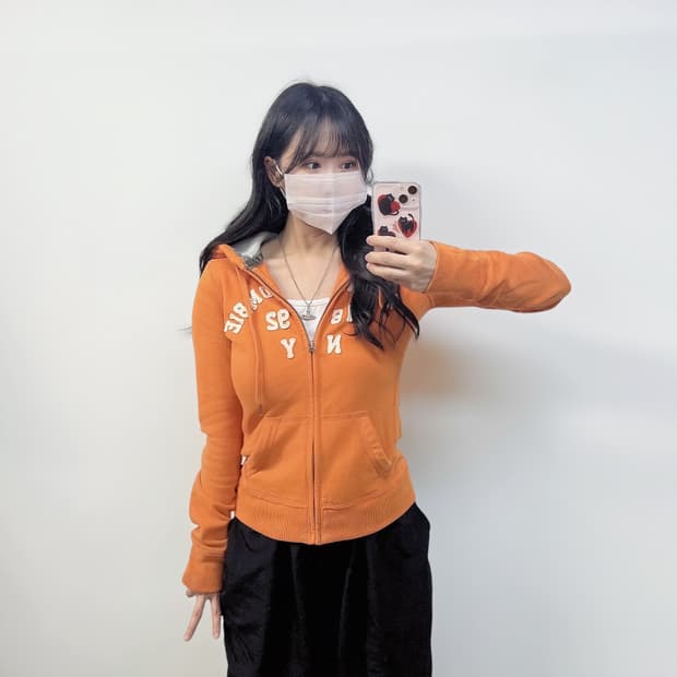 아베크롬비 아치 로고 후드집업 오렌지
