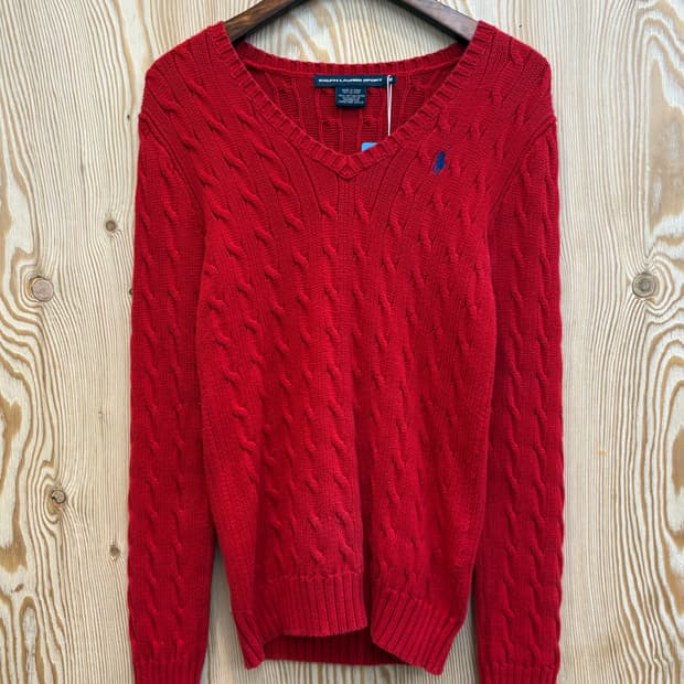 랄프로렌 스포츠 브이넥 케이블 니트