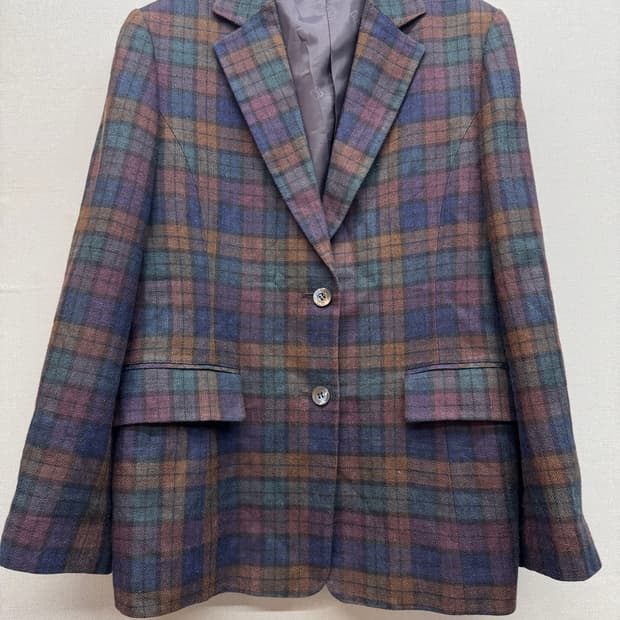 닥스x로버트 콜라보 노블 실크/마혼방 체크 자켓 95(M)