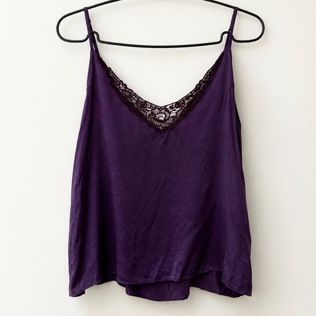 Oree오르에 빈티지 실크100% 딥퍼플 슬립 탑 vintage slip