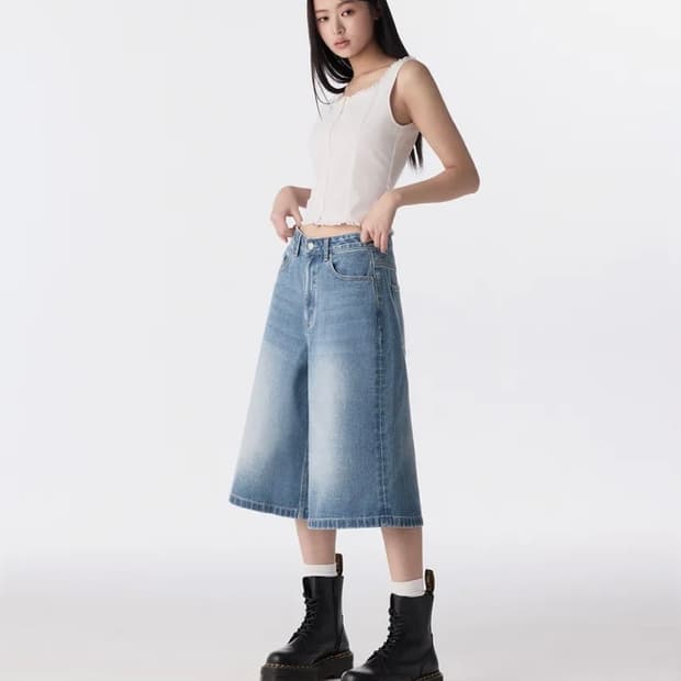 우먼즈 빅 브러쉬 와이드 버뮤다 데님 팬츠 24