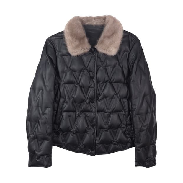 데스틸 밍크 퍼 카라 레더 덕다운 패딩 점퍼 55