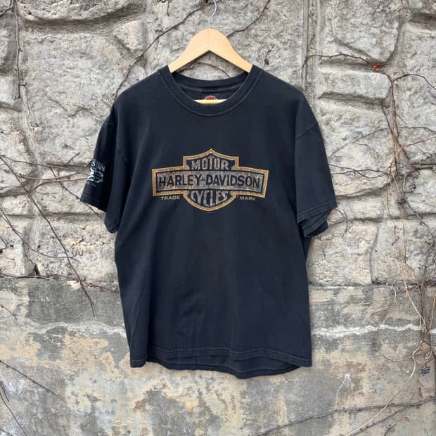 00s 할리데이비슨 빈티지 2003 헤인즈 로고 프린팅 반팔 티셔츠 L