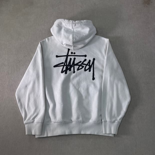 100 스투시 베이직 로고 화이트 후드티
